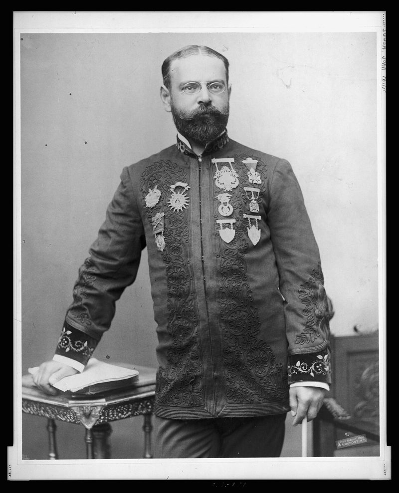 Black-and-white portrait photograph of John Philip Sousa in uniform, standing.